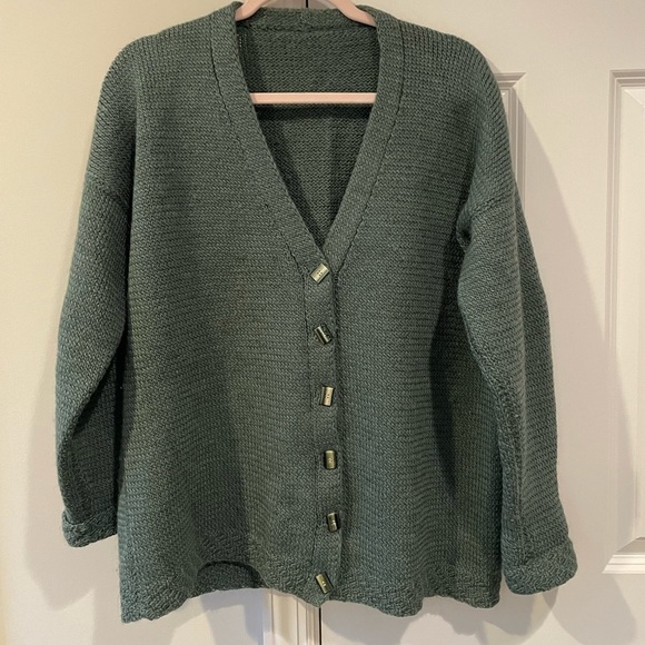 Hand Knit Wool Cardigan Sage Green - Picture 4 of 9